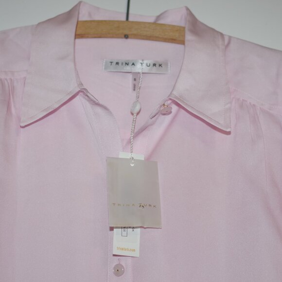 Trina Turk Women's Sagittarius Silk-Blend Blouse Long Sleeve Stretch Pink Size S - Picture 5 of 10